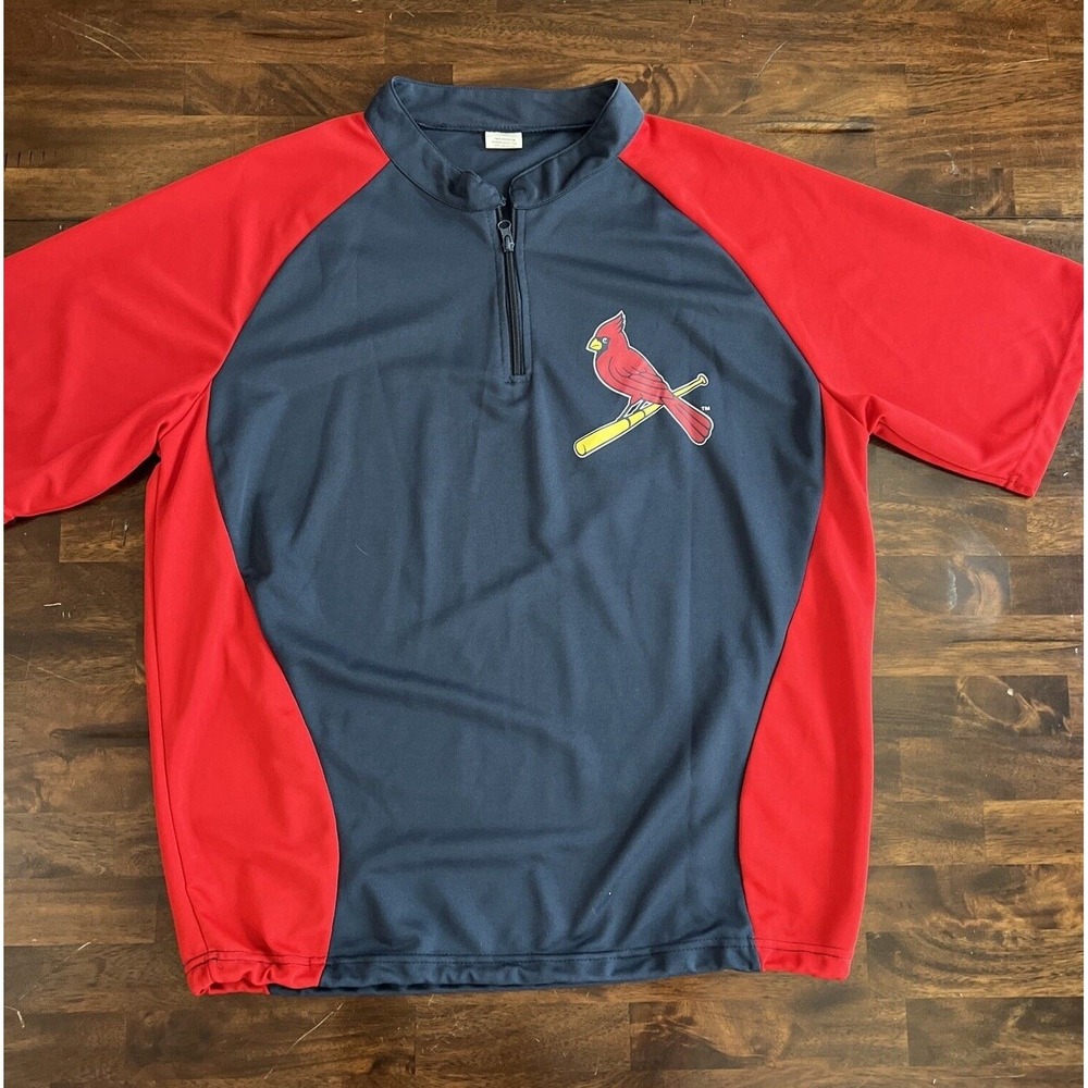 St. Louis Cardinals Pullover Short Sleeve Men's XL Baseball MLB Red Blue‎ Gray
